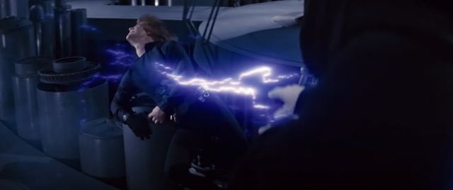 Luke is tortured by the Emperor's lightning