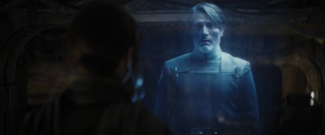 Galen Erso's hologram delivers a message to his daughter, Jyn